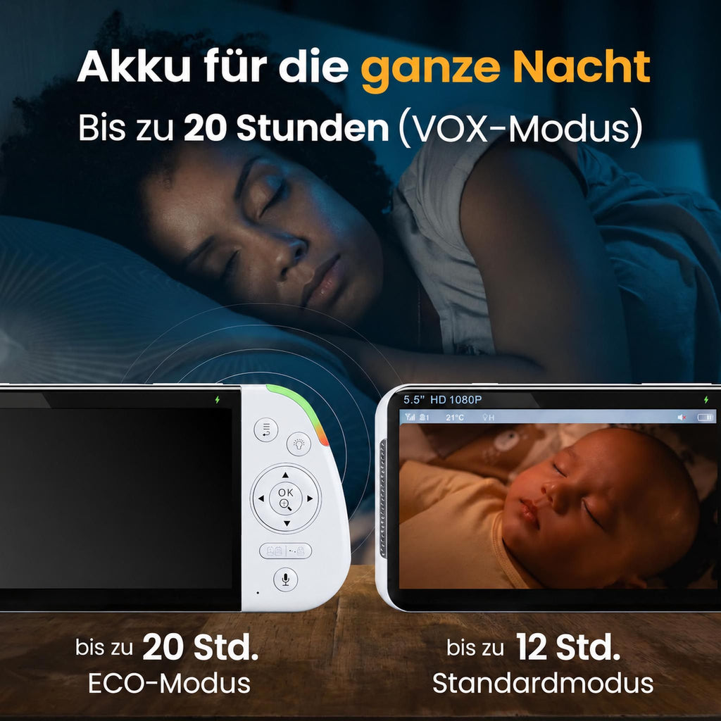 BabyView Pro+ Full-HD Babyphone mit 5,5-Zoll-Display