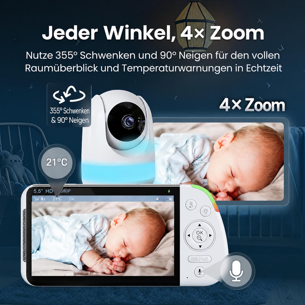 BabyView Pro+ Full-HD Babyphone mit 5,5-Zoll-Display