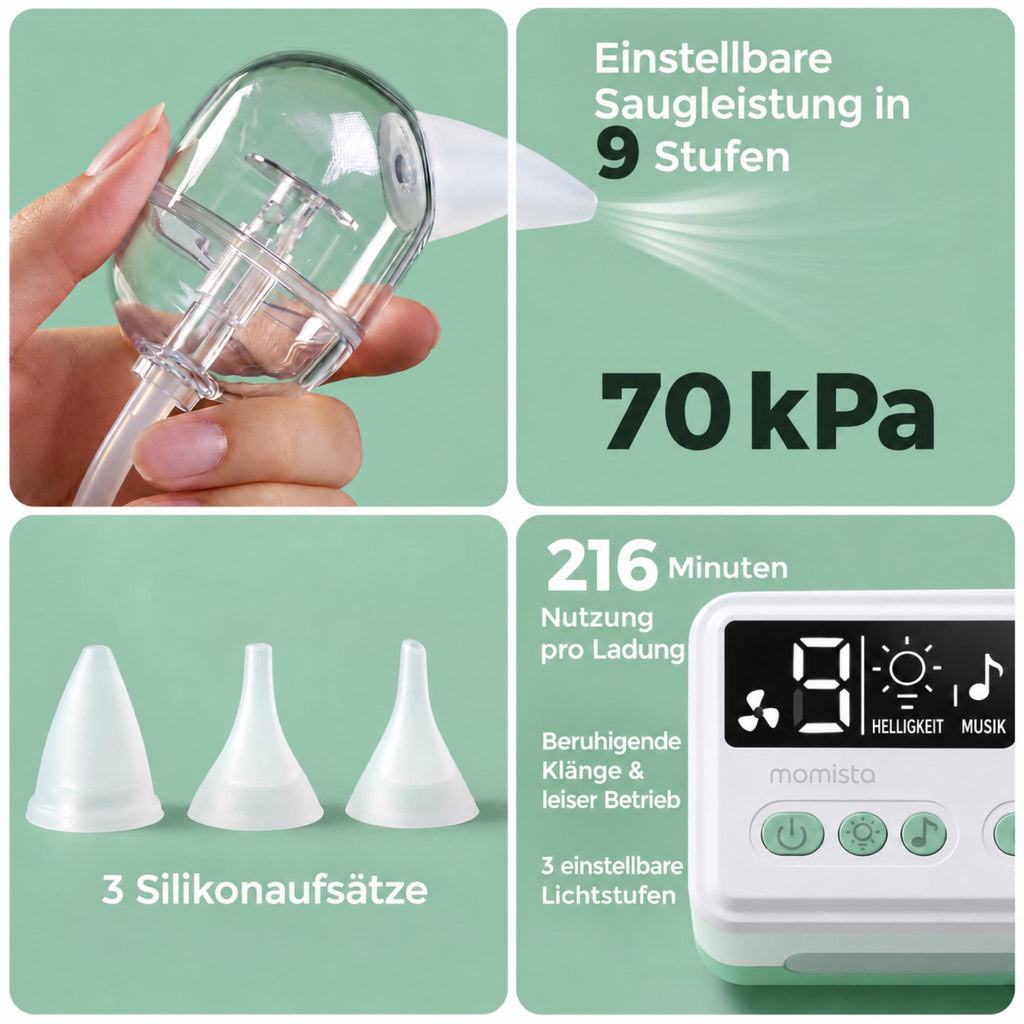 NoseCare Pro+ Elektrischer Nasensauger mit 9 Saugstufen