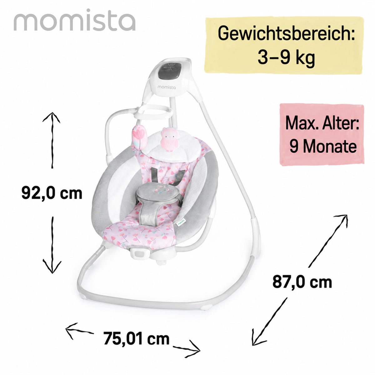SwingEase – Elektrische Babywippe mit 6 Schaukelstufen