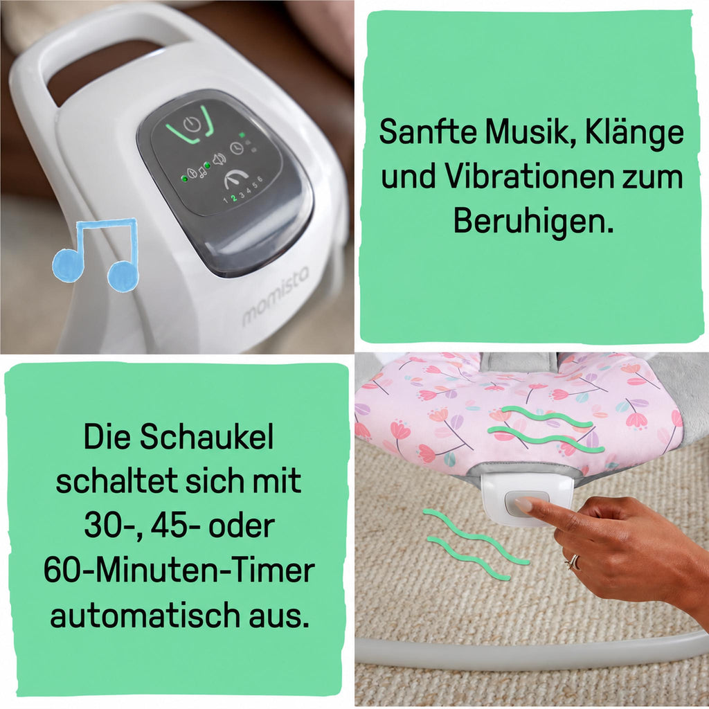 SwingEase – Elektrische Babywippe mit 6 Schaukelstufen