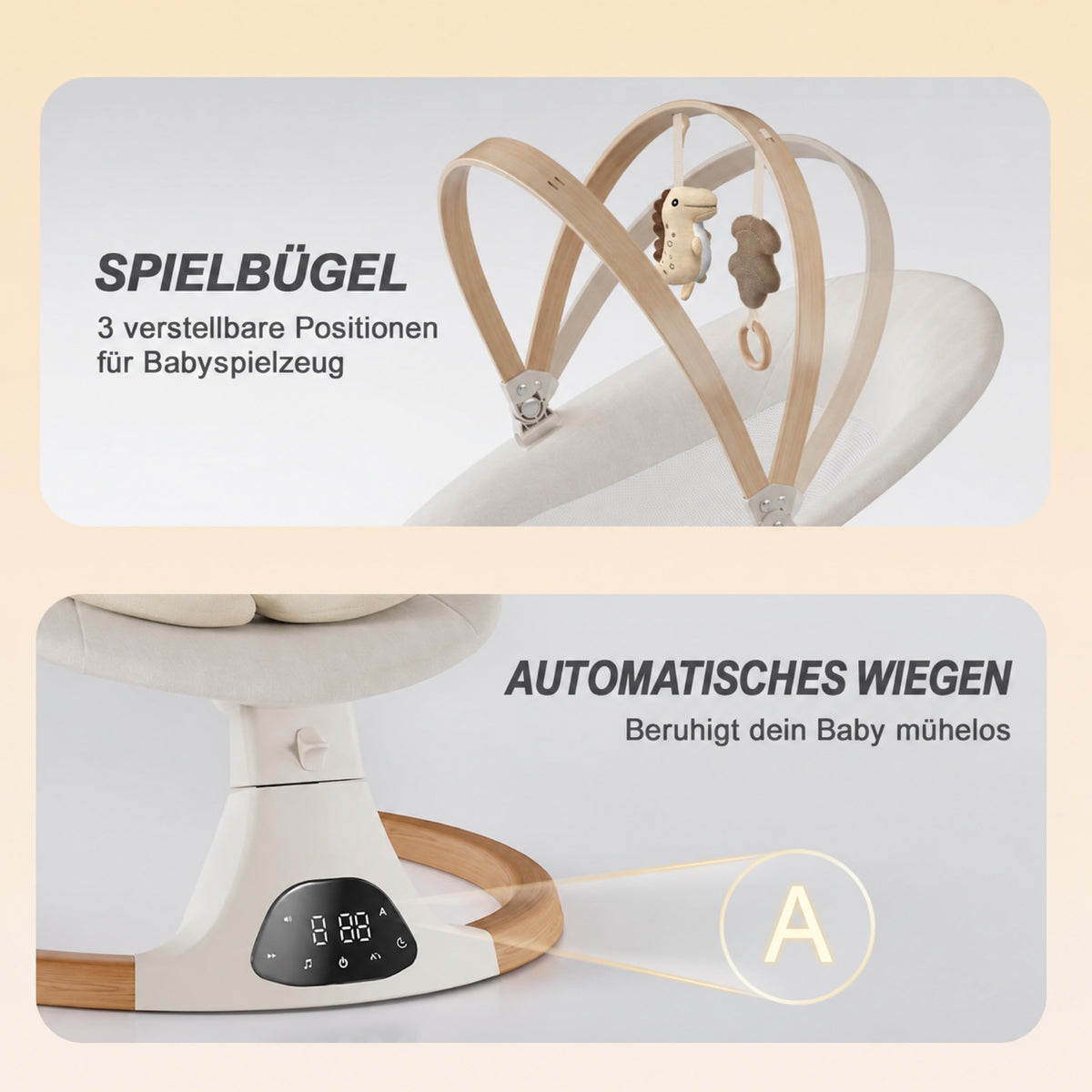 SwingGo – Elektrische Babywippe mit Bluetooth & 5 Schaukelstufen