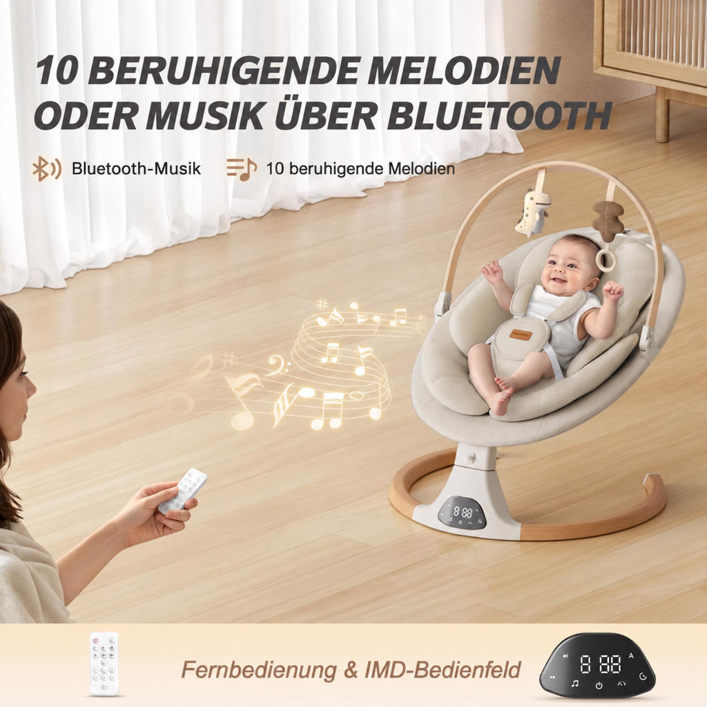 SwingGo – Elektrische Babywippe mit Bluetooth & 5 Schaukelstufen