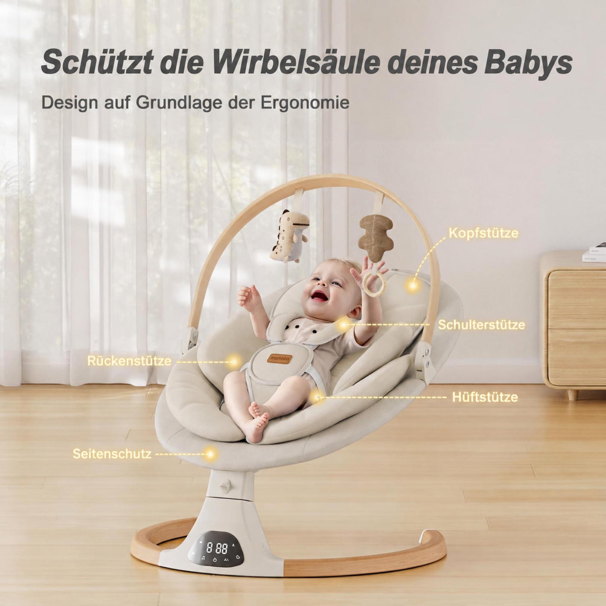 SwingGo – Elektrische Babywippe mit Bluetooth & 5 Schaukelstufen