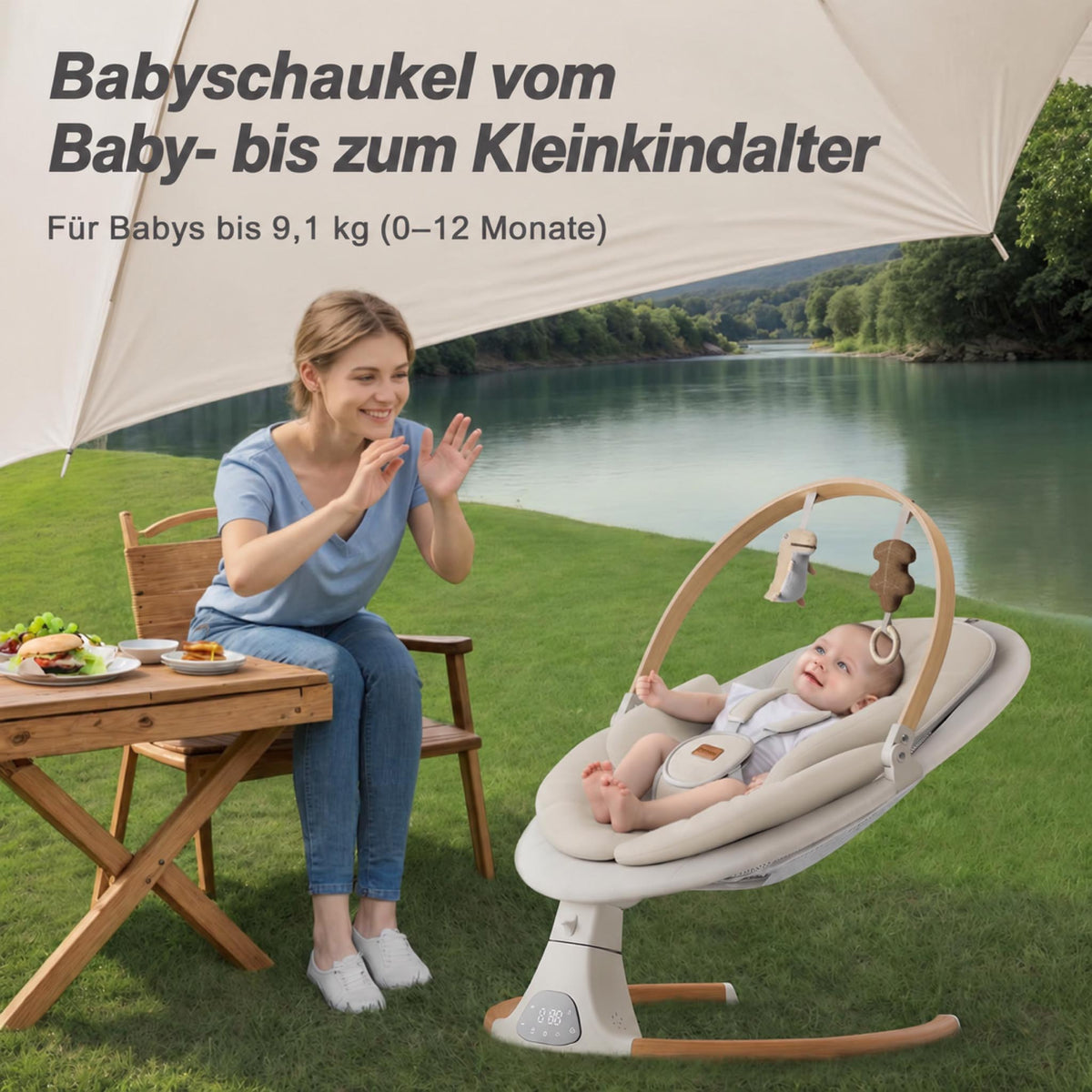 SwingGo – Elektrische Babywippe mit Bluetooth & 5 Schaukelstufen